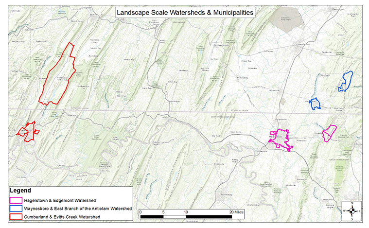 Image of a map with Landscape Scale and Watersheds & Municipalities highlighted.