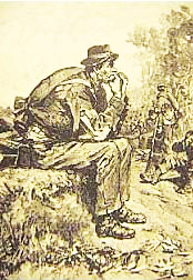 A tattered Confederate eating field corn during the 1862 Confederate invasion of Maryland.
