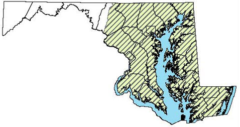 Maryland Distribution Map for Eastern Spadefoot