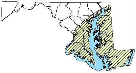 Maryland Distribution Map for Southern Leopard Frog