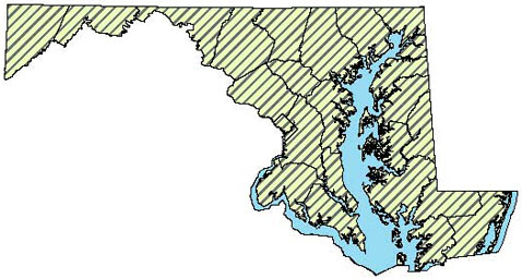 Maryland Distribution Map of American Bullfrog