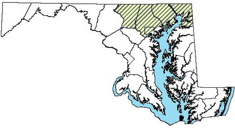 Maryland Distribution Map for Bog Turtle
