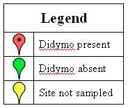 Legend for Didymo Maps