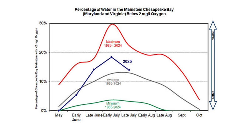Chesapeake Bay Monitoring Shows Hypoxia Volumes Remained Above Average in July