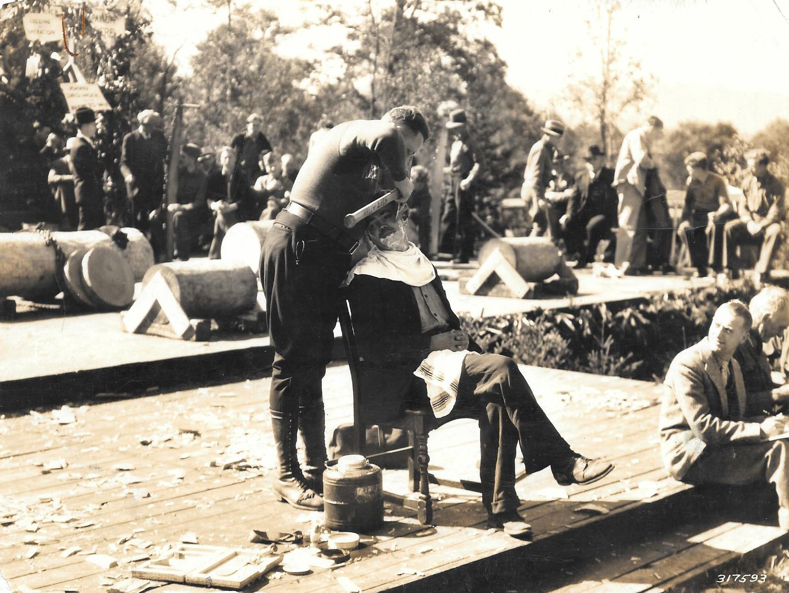 Civilian Conservation Corps Ax shaving demonstration - circa 1933