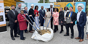 Ground is broken for the Hanover Street Wetlands, part of the Middle Branch Resilience Initiative,  which is adding wetlands, natural shorelines, boardwalks, and fishing areas in South Baltimore. Maryland Department of Natural Resources photo.