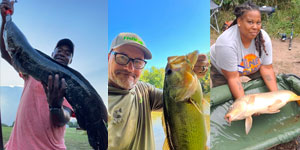 anglers with snakehead, carp and largemouth bass
