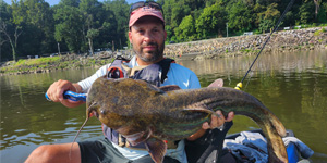 Vince Tucciarella was kayaking on the lower Susquehanna when he caught this impressive flathead catfish. Photo courtesy of Vince Tucciarella.