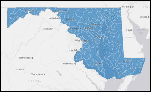 Map of Maryland 8-digit watersheds