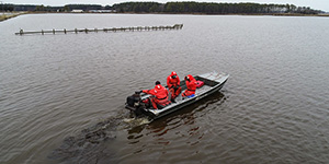 Maryland Department of Natural Resources biologists perform winter fyke net surveys in the Little Blackwater River in 2019. Maryland DNR photo by Stephen Badger,