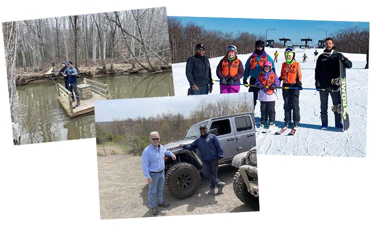 Outdoor events sponsored by the office, skiing, off road and river tours
