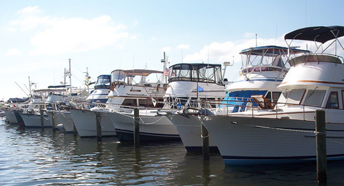 Boats docked at a marina.