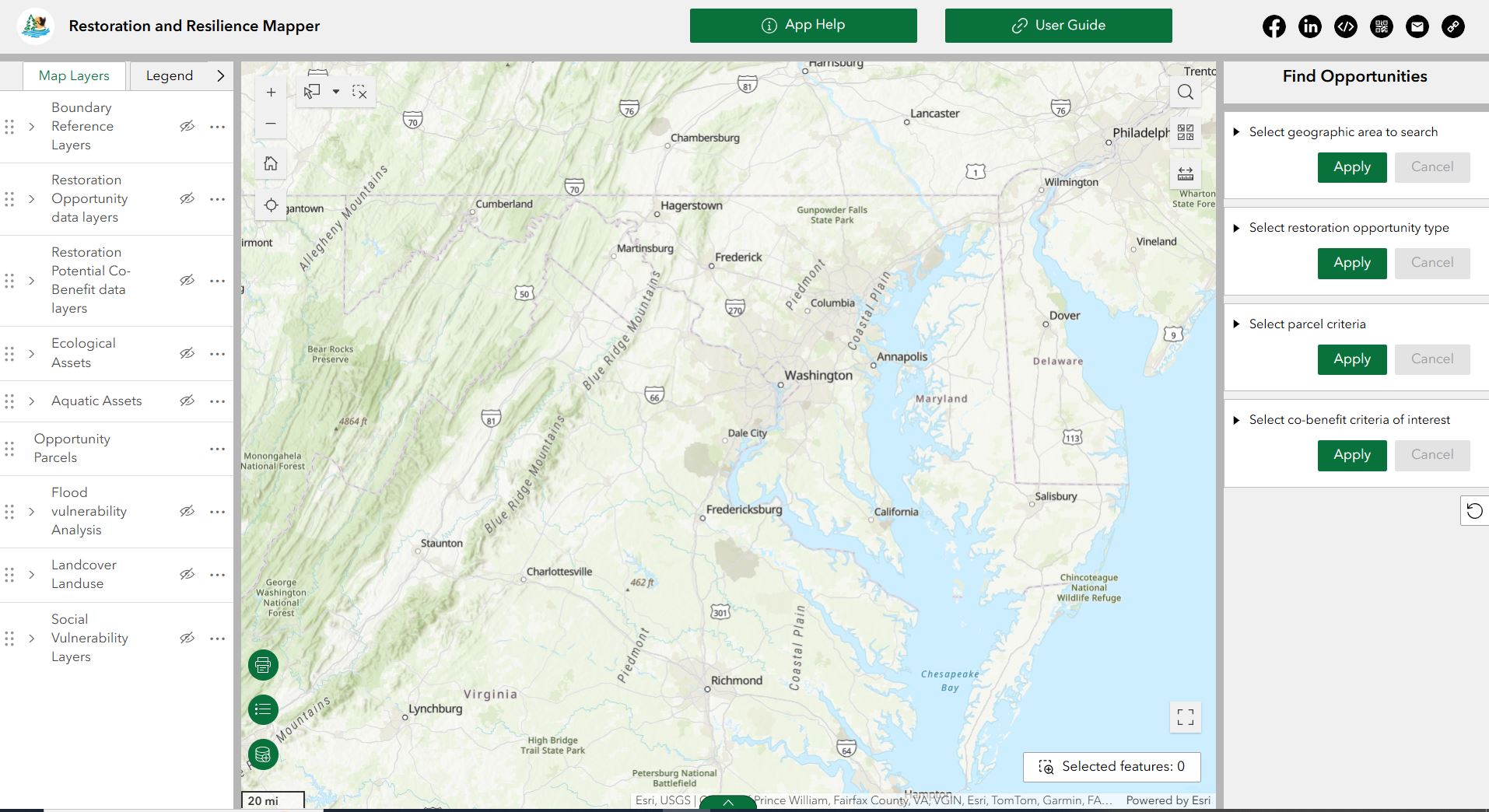 screen grab of Restoration and Resilience Mapper