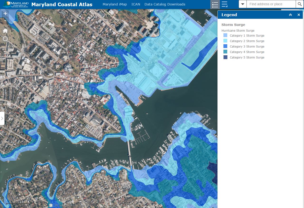 Screen capture of the Maryalnd Coastal Atlas Tool