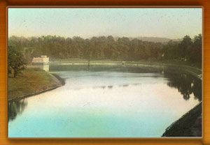 Loch Raven, looking downriver from the new dam to the old dam, 1920s, photo by Fred W. Besley