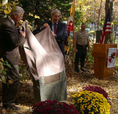 Offut Johnson (as Fred W. Besley) and Kirk P. Rodgers unveiling Forest Warden & Fire Tower Centennial Plaque.