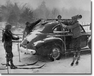 Skiing at New German, 1941 - Helen behind car