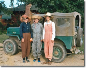 Daughter Betty Knupp, Helen Overington and Sister Jean Rodgers getting ready for a trip to the family forest in mosquito infested Dorchester County.  