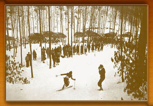 Crossing the finish line, Whiskey Hollow Ski Trail, 1941