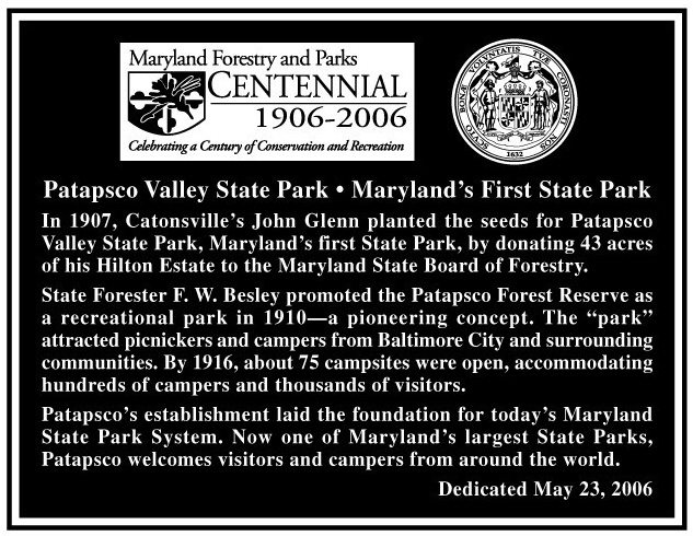 Patapsco Valley State Park Plaque
