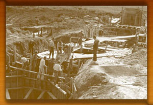 CCC boys constructing earthern dam to form lake at Herrington Manor, 1934
