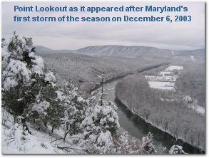 a photo of Point Lookout as it appeared after Maryland's first storm of the season on December 6, 2003.