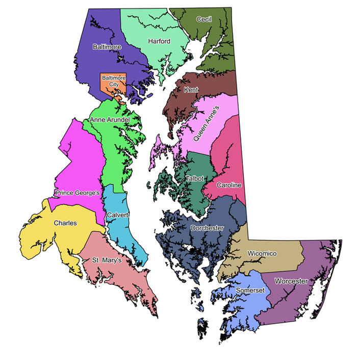 Map of Maryland counties.