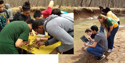 Seneca Valley High School students working at their Schoolshed Stream with IB Science teacher Elaine Shute. 