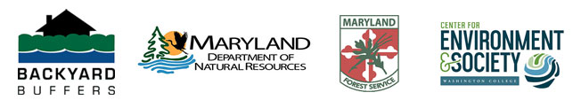 Backyard buffer logo, DNR logo, Forest Service logo, Center for Environment & Society logo