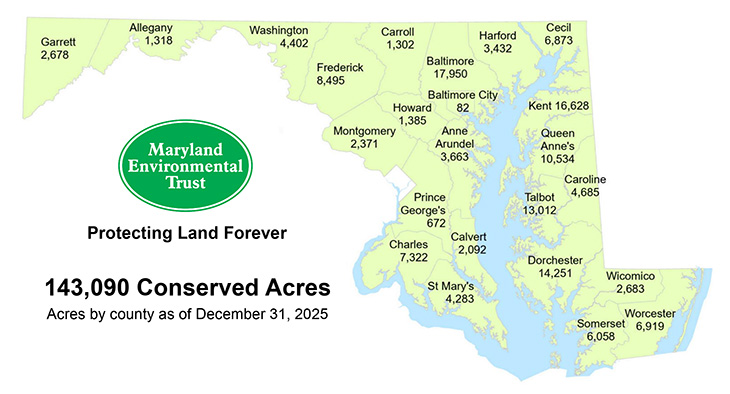 Map of MET Protected Acres in Maryland