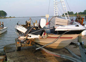 Boat being brought to shore after an accident