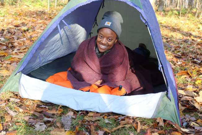 person in a tent