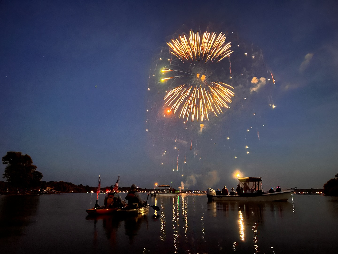 Kayaking under fireworks