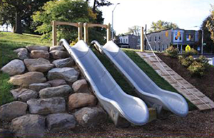 Boulder steps, slides, and a climbing wall, Johns Hopkins Homewood Early Learning Center
