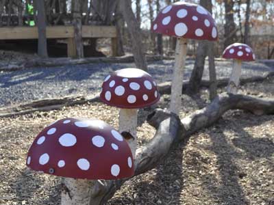 tree branches painted like mushrooms