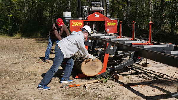 Foresty work, using a portable saw mill