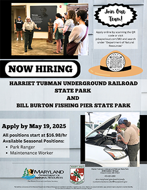 Now Hiring: at Harriet Tubman Underground Railroad and Bill Burton