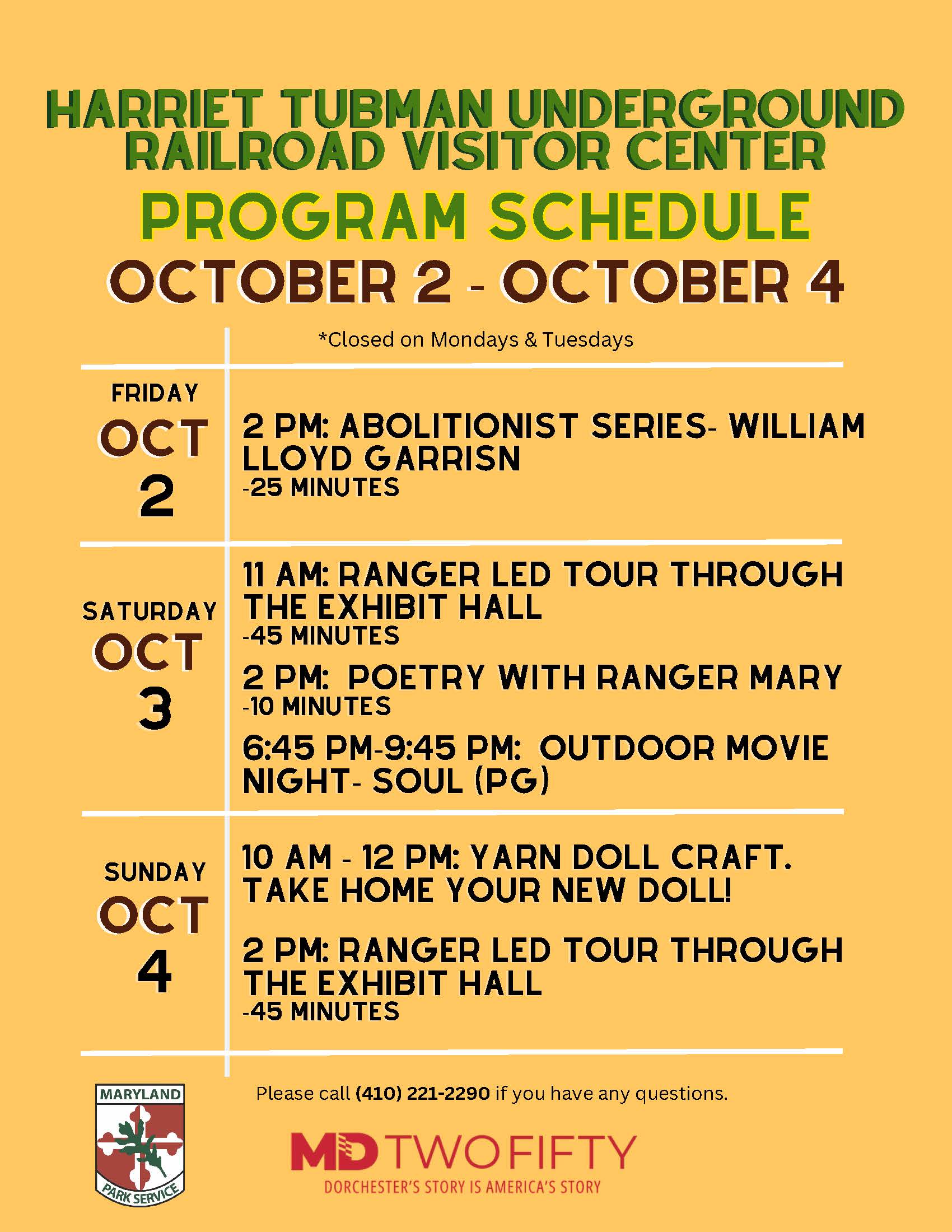Program schedule for October 2 through October 4