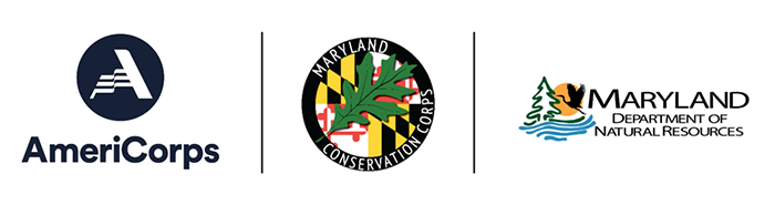 AmeriCorps logo, Maryland Conservation Corps Logo and Maryland DNR logo