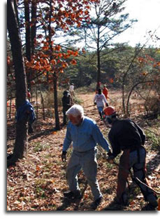 Volunteers cleaning trails at Soldiers Delight.