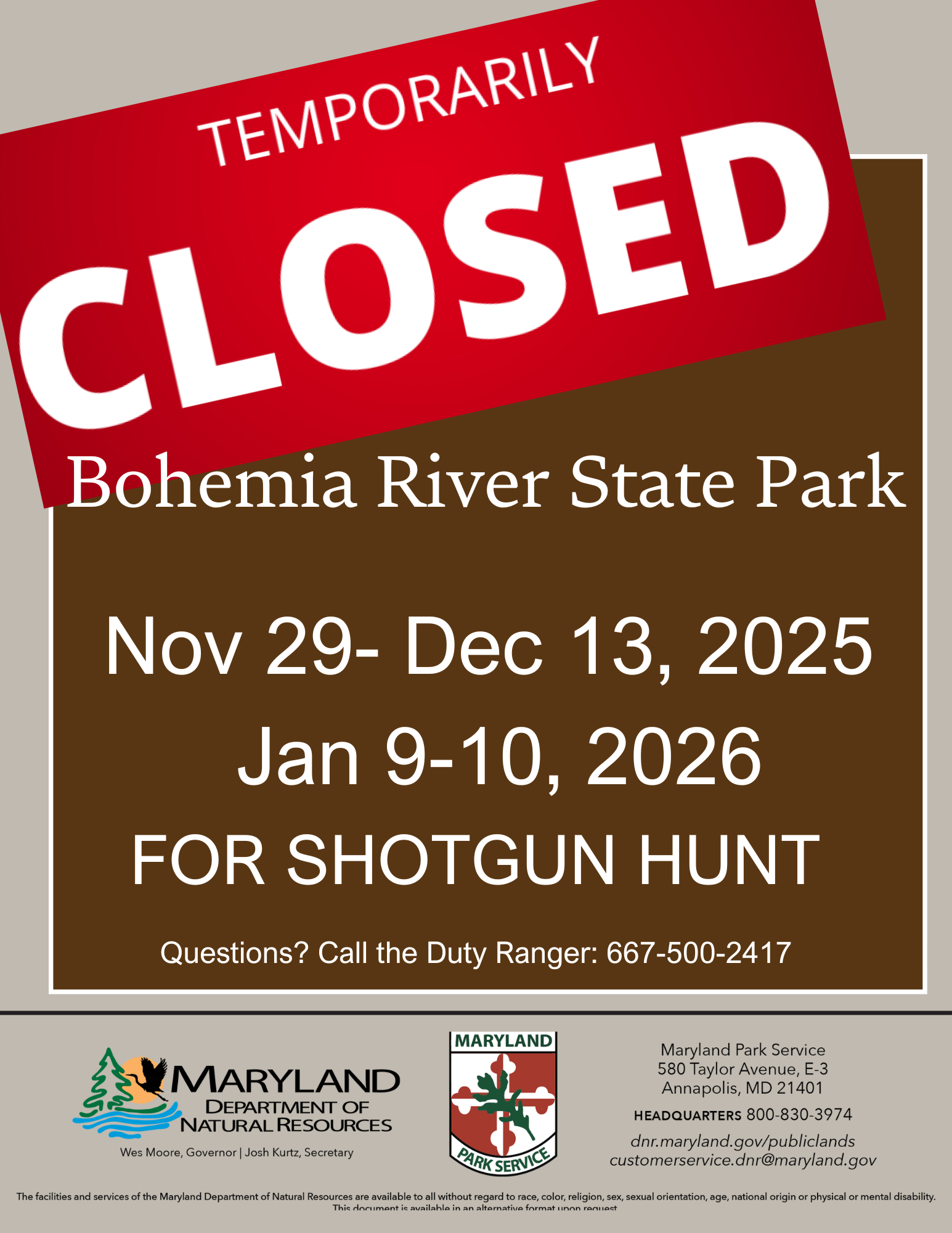 Bohemia Closed for Shotgun Hunt 2025