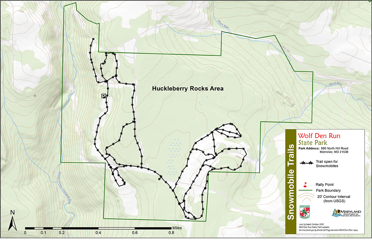 Map of snowmobile trails, call the park office for information 301-334-1272