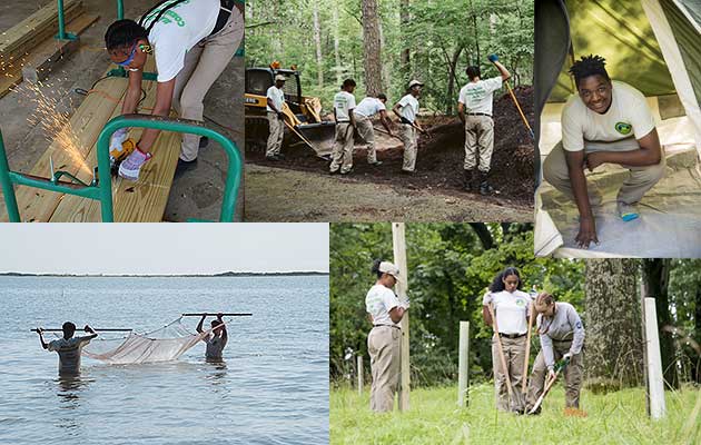 Maryland Conservation Job Corps Members doing a variety of tasks