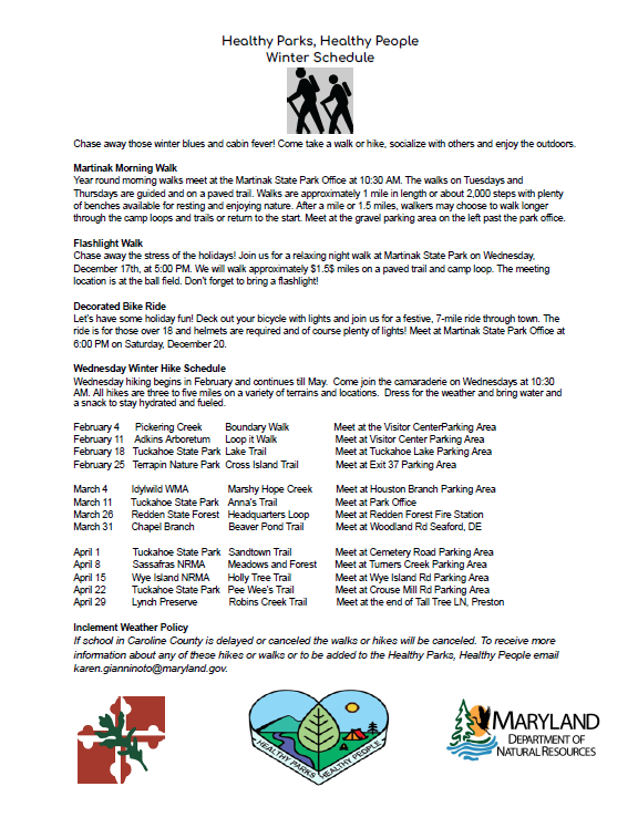 healthy parks healthy people winter schedule