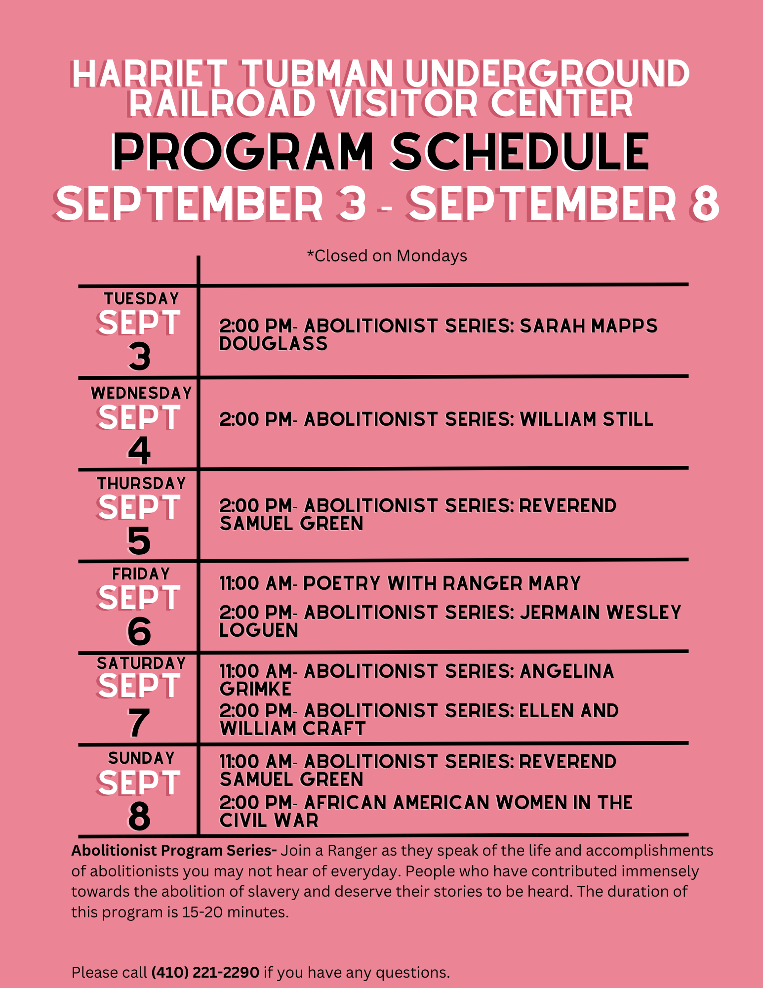 HTURR Program Schedule September 3 to September 8