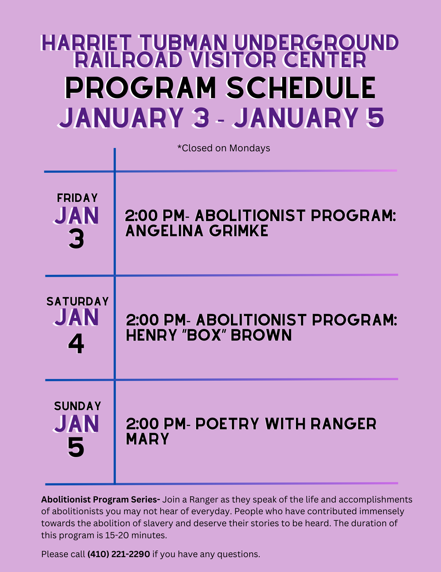 HTURR Program Schedule January 3 to January 5