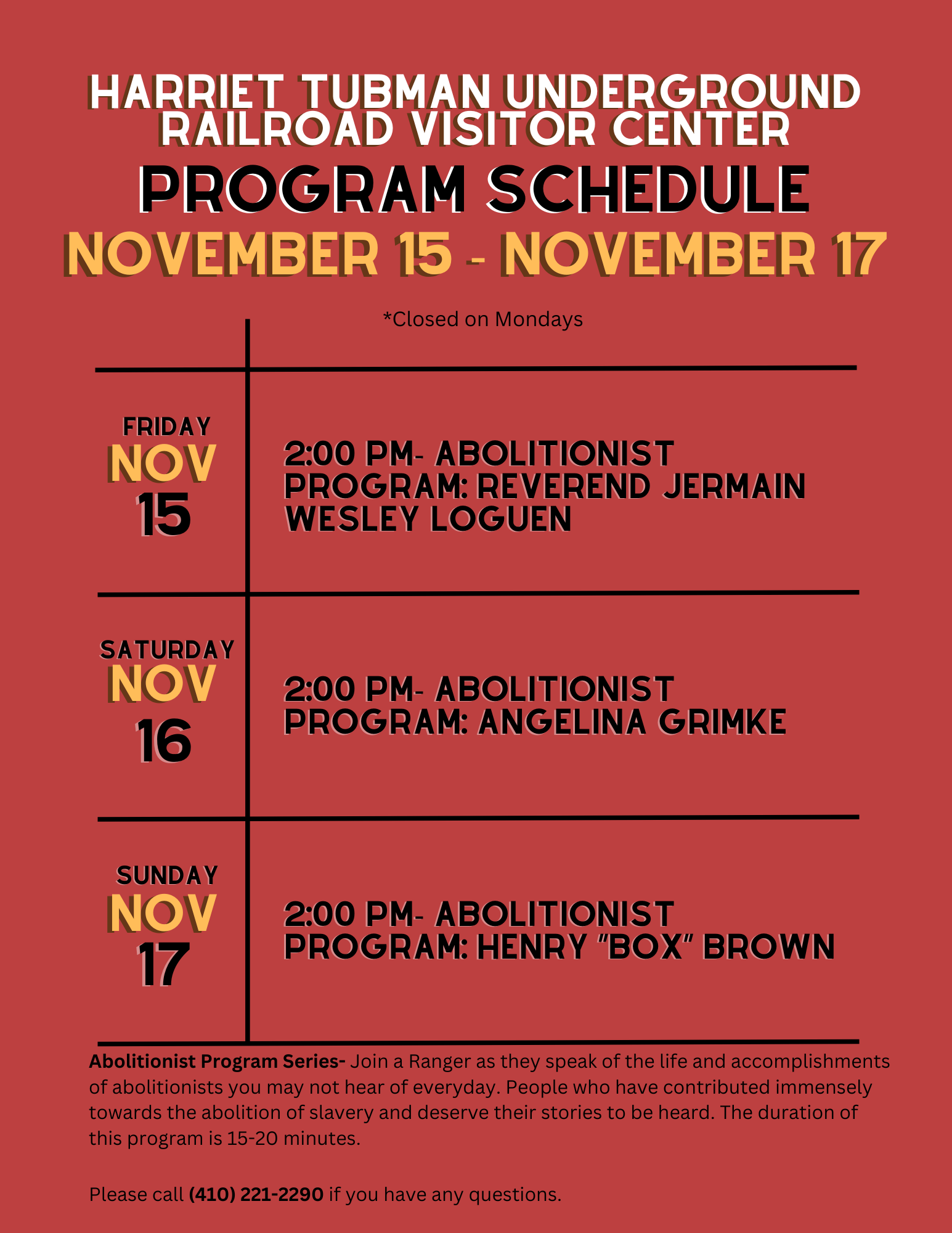 HTURR Program Schedule November 15 to November 17