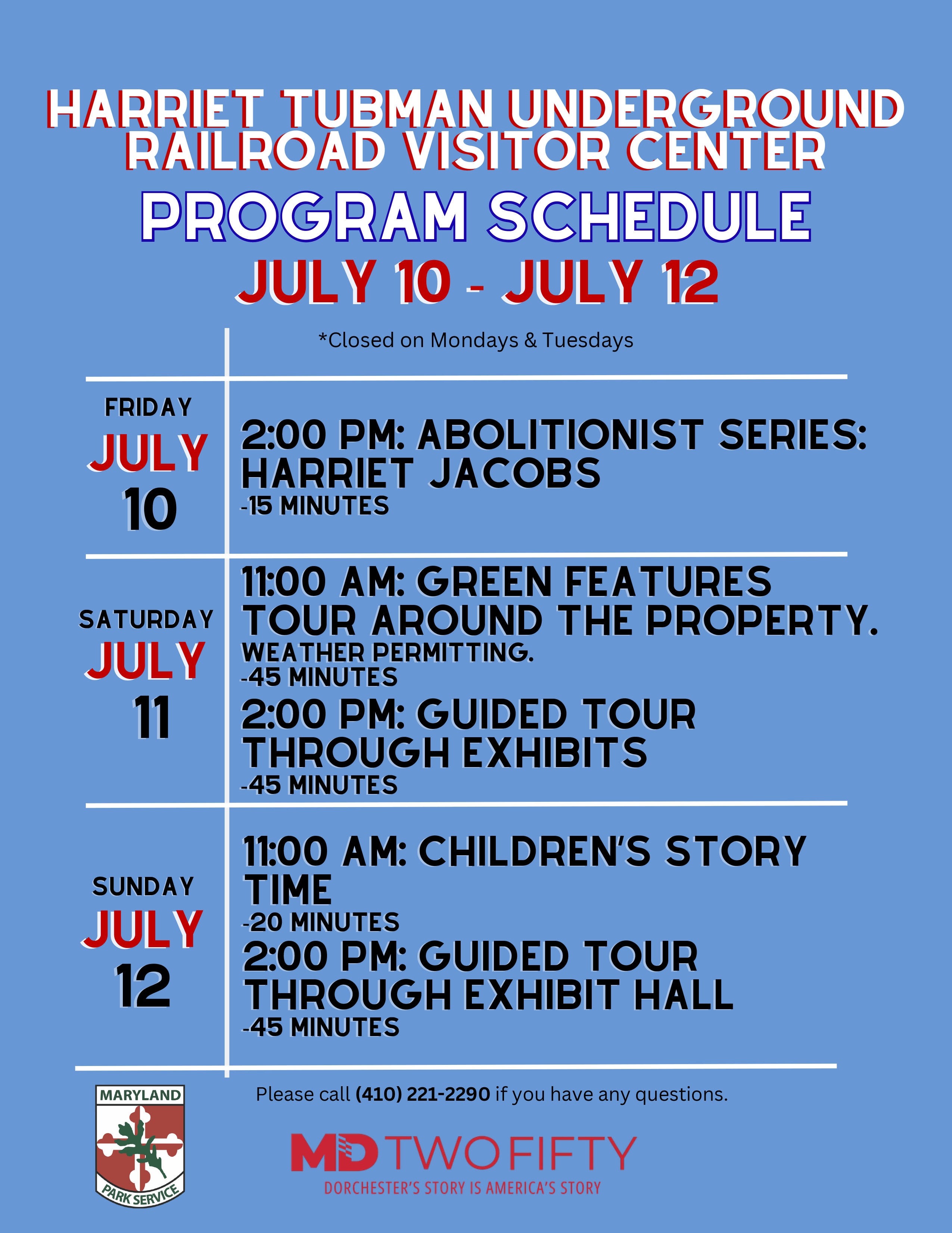 Program schedule for 7/10-7/12.