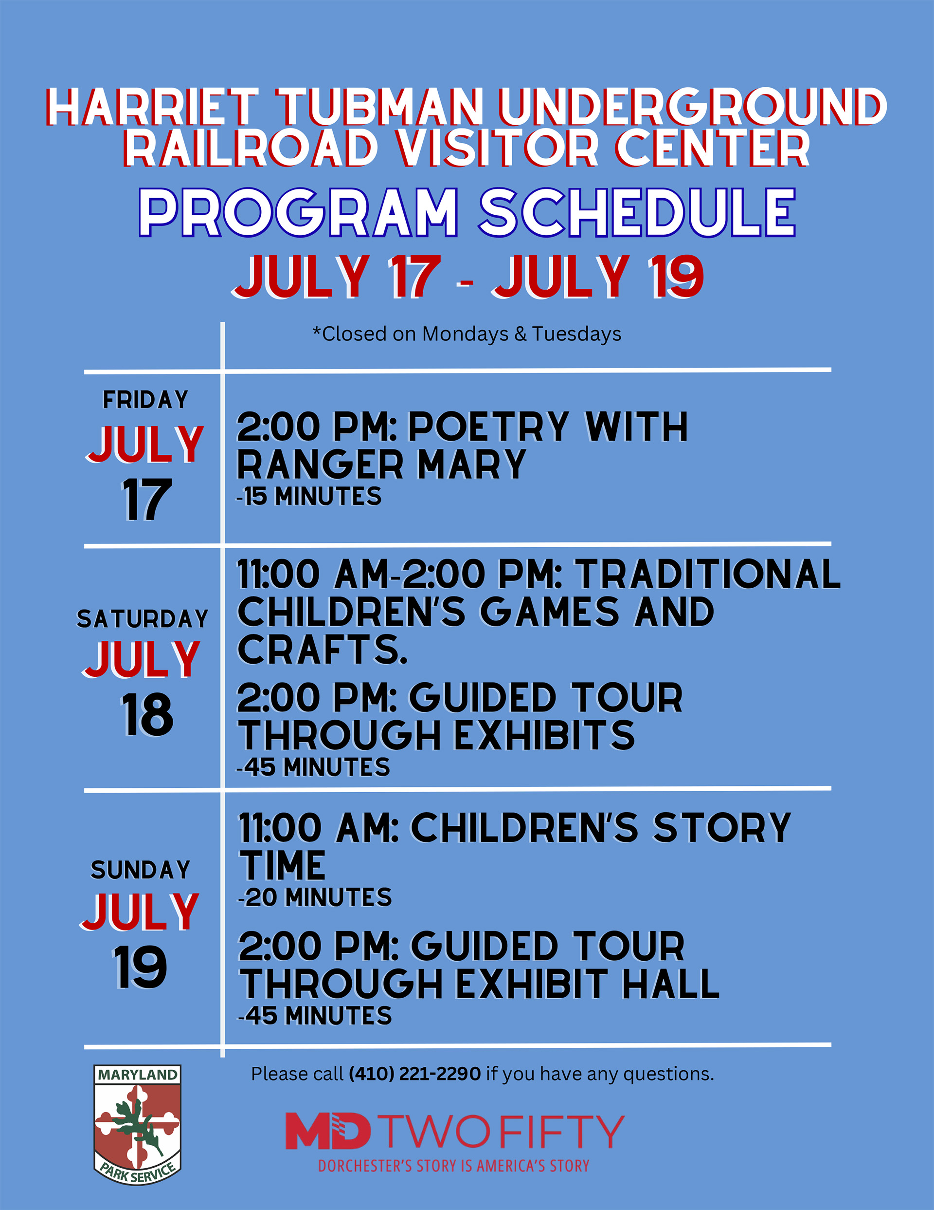 Program schedule for 7/17-7/19.