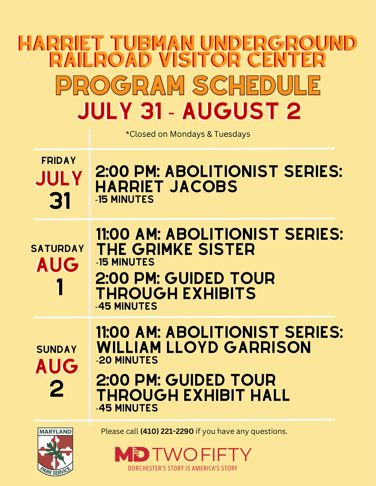 Program schedule for 7/31-8/2.
